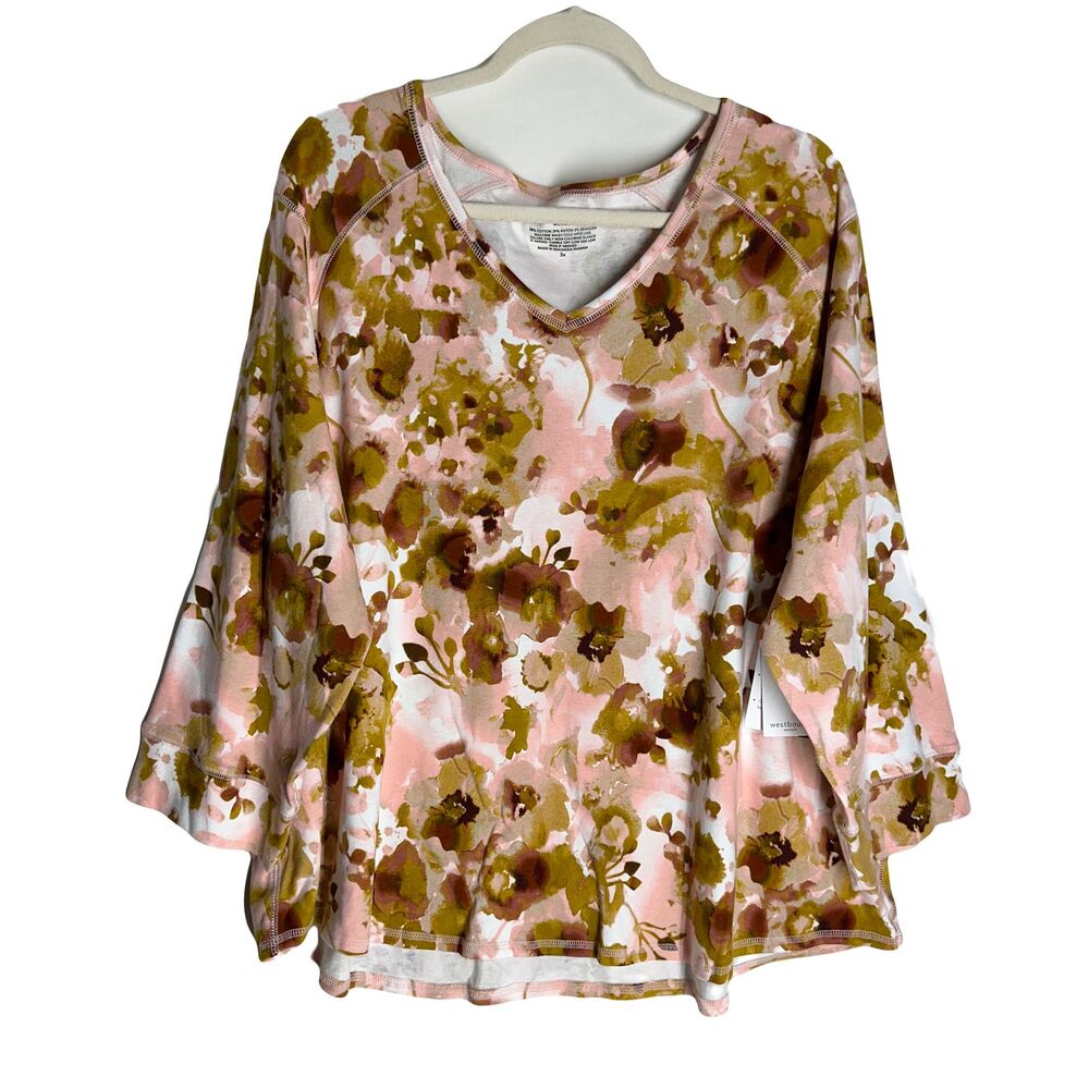 NWT Westbound Womens Knit Top Plus Size 3X Long Sleeve Multicolor Floral Print